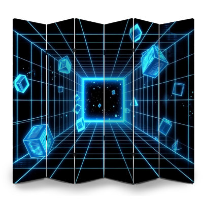 6 panneaux de paravent pliable paravent tunnel néon royal cubes cubes flottants grille de toile futuriste séparateur de pièce autoportant cloison de protection cloison d'intimité