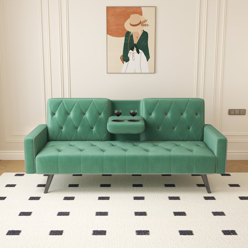 Jillane 72.4'' Square Arm Upholstered Sofa Bed, Green Velvet