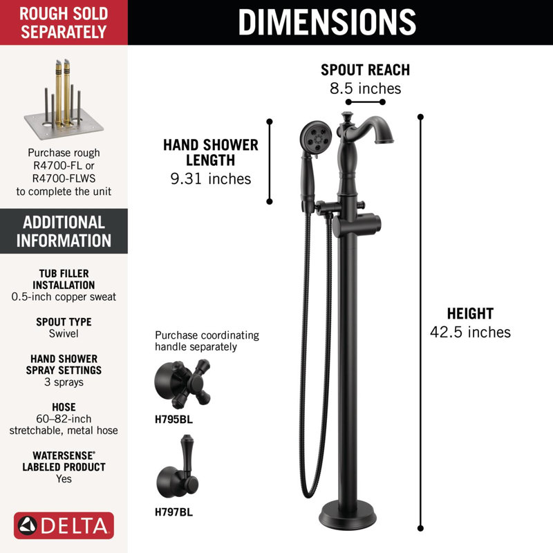 Cassidy™ Floor Mounted Clawfoot Tub Faucet Trim, Matte Black