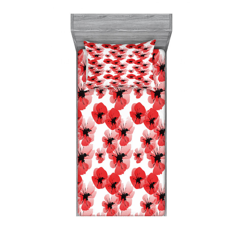 Microfiber Floral Sheet Set, Twin Sheet Set with Fitted Sheet