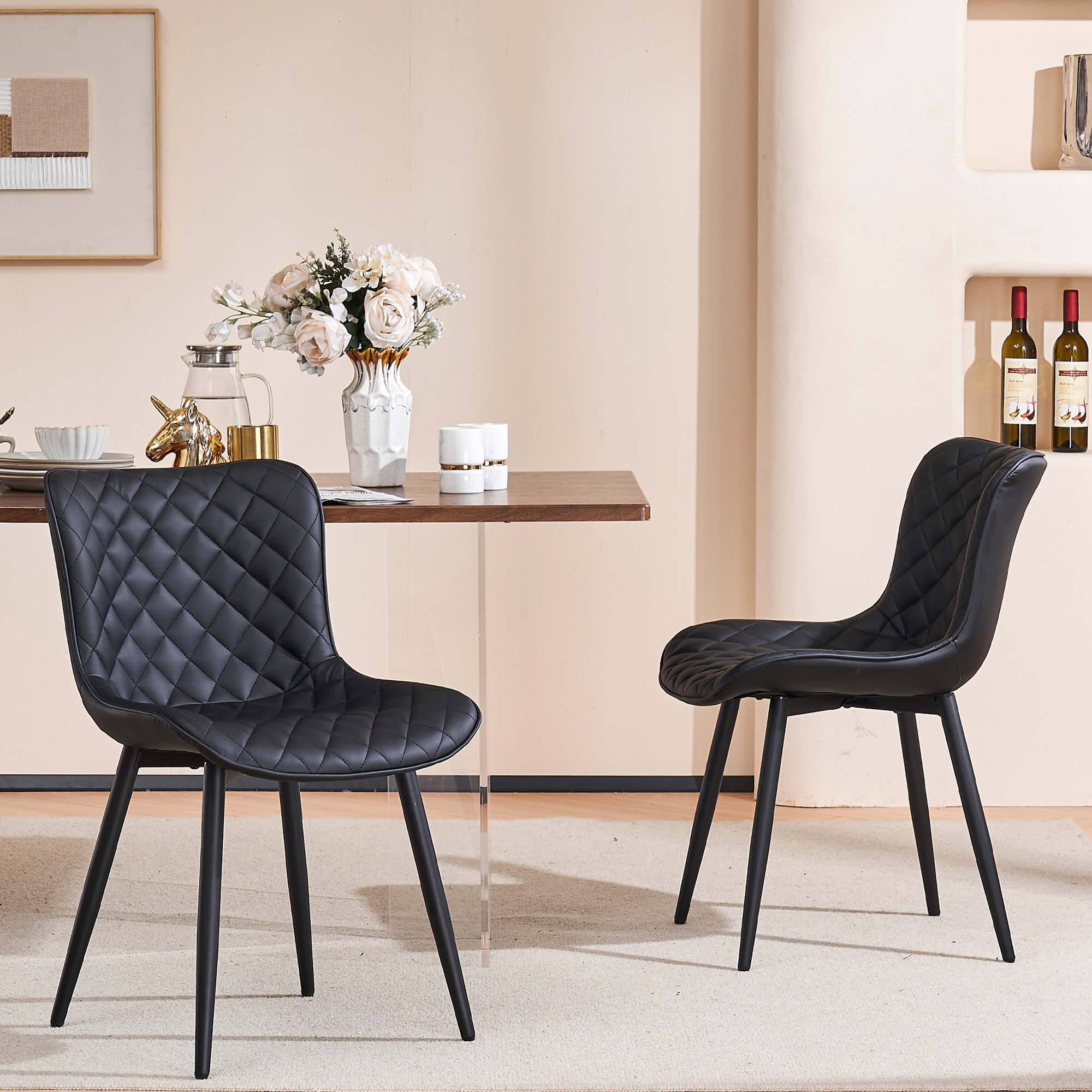 Faux leather tufted dining chair hot sale