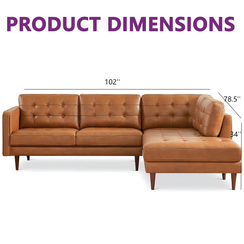 Canapé modulaire en L en cuir véritable de style rétro pour salon, Orienté à droite