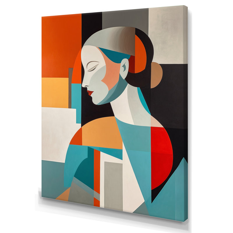 Portrait de femme Mid-Century sur toile, H 40 po x l 30 po x P 1,5 po