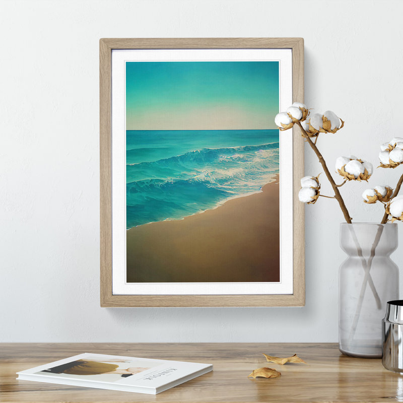 Calming Beach - Single Picture Frame Print, Oak, 34cm H x 25cm W x 2cm D