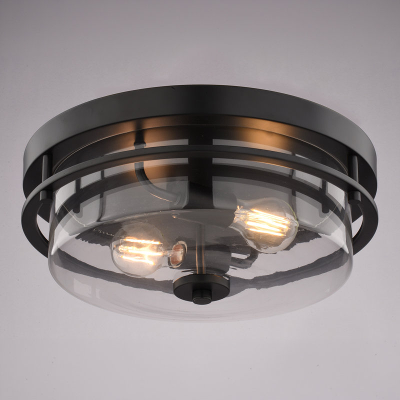 Plafonnier encastré 2 lumières Arboles, finition noir mat, design rond, verre transparent, 14,75 po de largeur, compatible avec les DEL