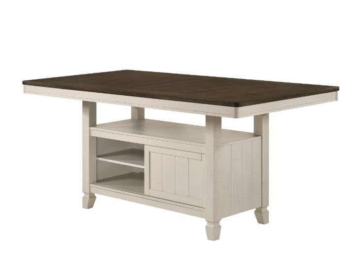 Table à hauteur de comptoir Zane, finition chêne et blanc antique