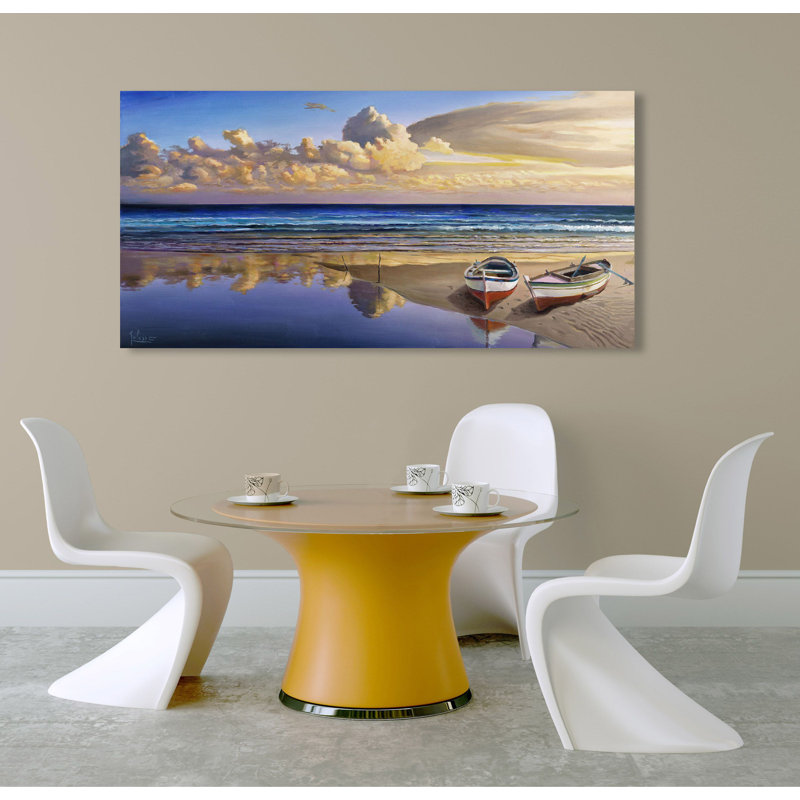 Boats on the Seashore by Adriano Galasso - Wrapped Canvas Painting Print, 70 cm H x 140 cm W