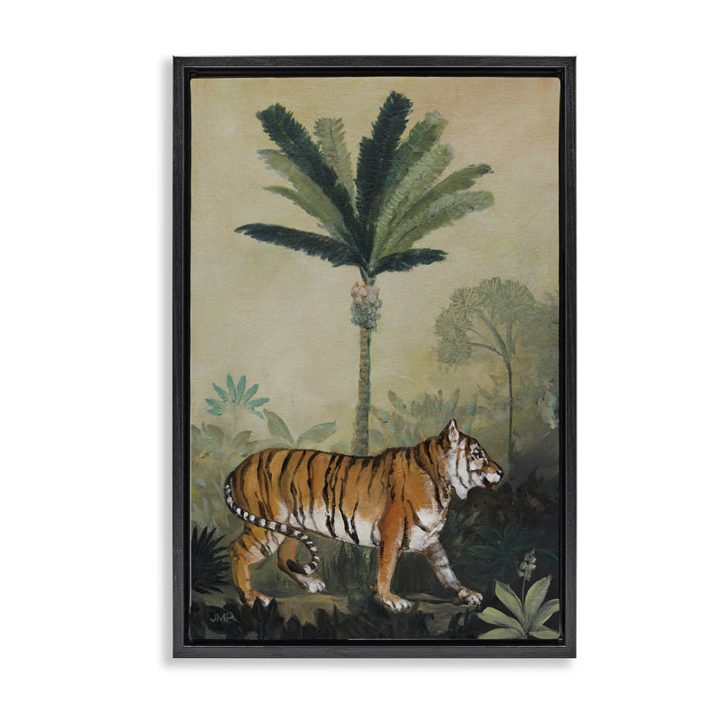 «King of Jungle Tiger», toile flottante encadrée par Julia Purinton, H 31 po x l 21 po, Cadre flottant noir de jais