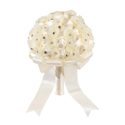 Bridal Wedding Bouquet Round Bling Brooch Bouquet Throw Toss Artificial Rose Flower Bunch for Bride Bridesmaid Wedding Quinceanera