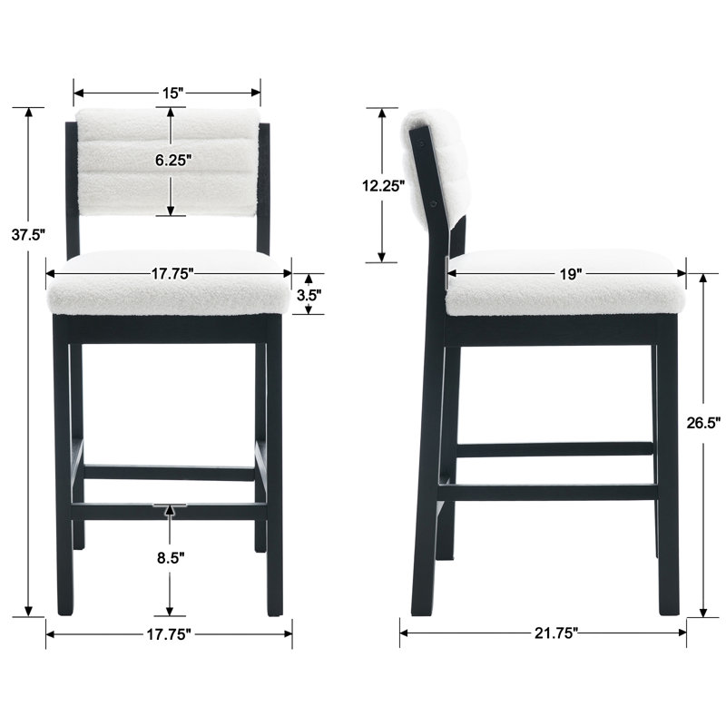 Tebbo Upholstered Counter Stool with Solid Wood Frame, Black, White
