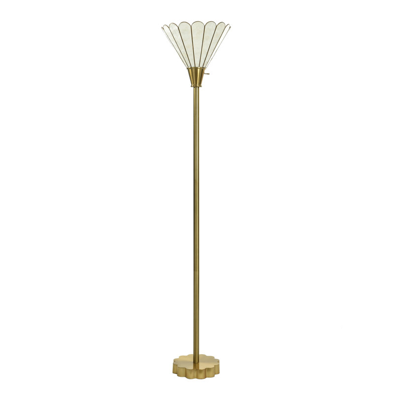 Tamara Day for Stylecraft Verity Torchiere Floor Lamp - Polished Brass - Formica Brass & Capiz Shade