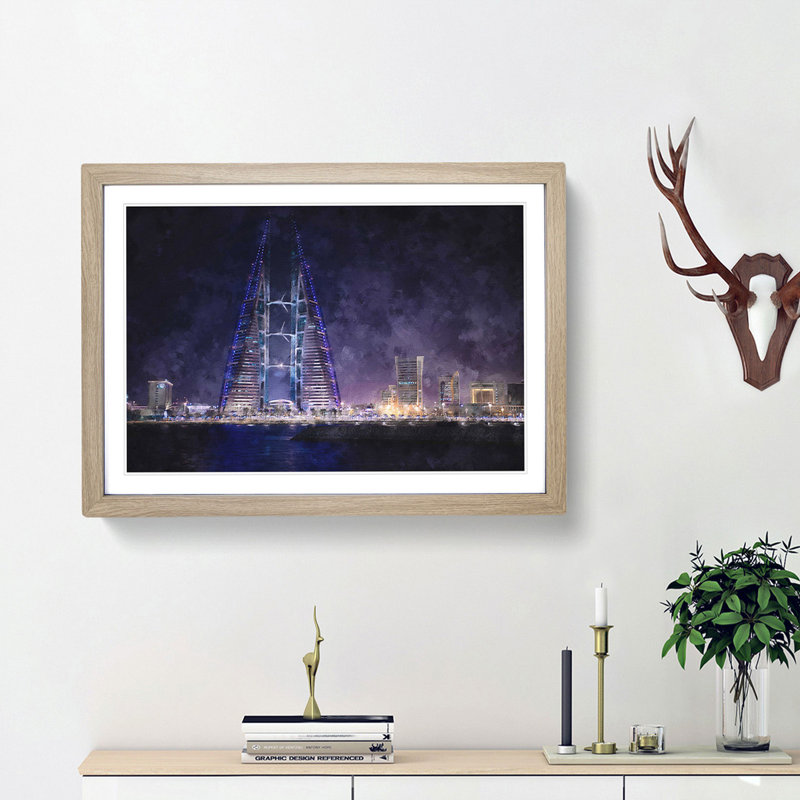 Trade Centre in Manama Bahrain - Picture Frame Graphic Art Print, Oak Framed, 24cm H x 33cm W x 2cm D