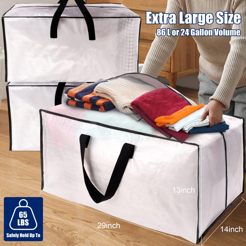 Paquet de 12 sacs de transport robustes avec sangles de sac à dos - poignées et fermetures à glissière robustes, bacs de rangement pour économiser de l'espace (très grand ensemble de 12, transparent)