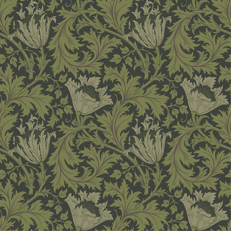 Anemone Floral Wallpaper Roll, Dark Green