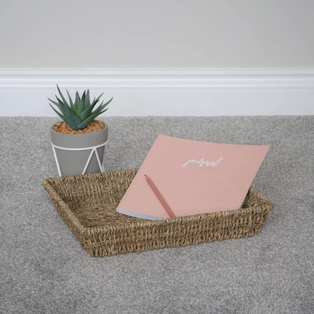 MantraRaj Seagrass Rectangular Storage Tray Hand-Woven for Storage Breakfast Decorative Wicker Tray