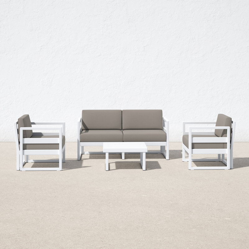 Lane 4-Person Patio Conversation Set with Acrylic Cushions, Canvas Taupe Sunbrella®, White