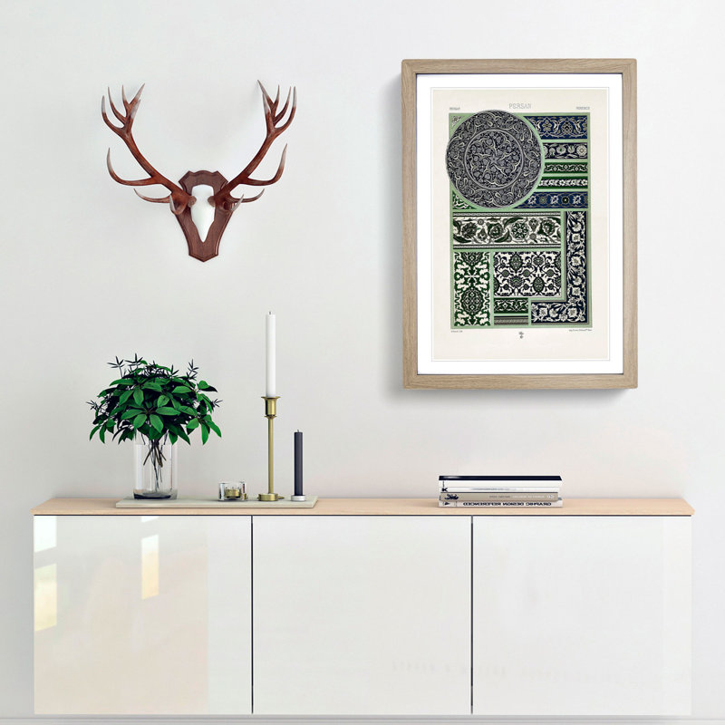 A Beautiful Persian Pattern by Albert Racinet - Picture Frame Painting Print, 36cm H x 27cm W x 2cm D, Oak Framed