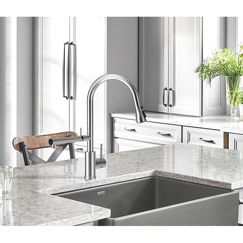 Brushed Nickel Stainless Steel Kitchen Faucet with Pull-Down Sprayer