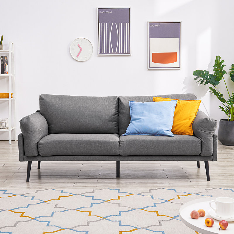 3 Seater Linen Sofa, Dark Grey