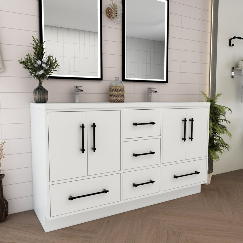 Gloss White Freestanding Double Vanity with Acrylic Top