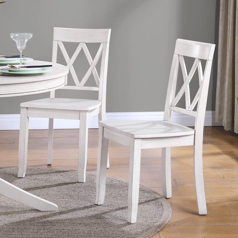 Deni 17" Wide Cross Back Dining Chairs, Antique White