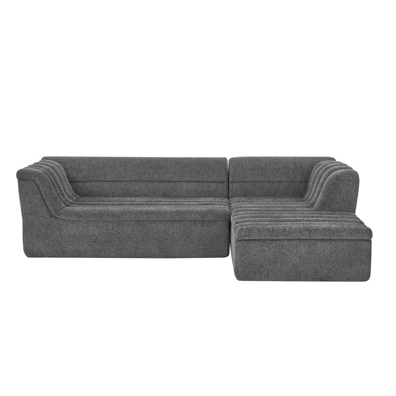 106" L-Shaped Modular Sectional Sofa With Chaise For Living Room, Chenille Upholstered Boneless Couches With Wave-Shaped Armrest, No Pillows Included