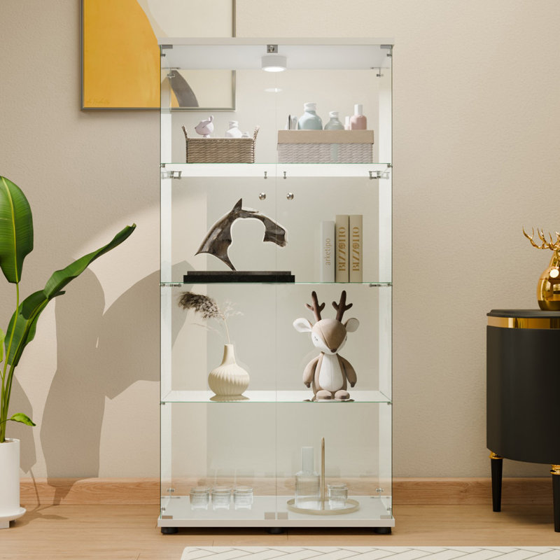 Vitrine lumineuse à 4 tablettes avec verre trempé et portes verrouillables Hartwell, Blanc