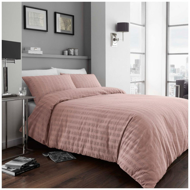 Hellin Satin Striped Duvet Cover Set with Pillowcases Included, King Duvet Cover + 2 Standard Pillowcases, Pink