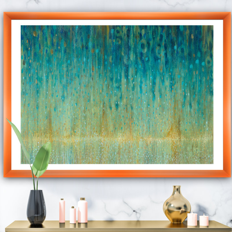 Cadre photo « rain abstract panel », reproduction sur toile, Cadre orangé, H 36 po x l 46 po x P 1,5 po