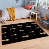 Tapis rectangulaire en polyester tissé à la machine brun foncé / beige / jaune