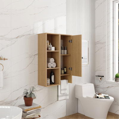 Combinaison de 24 po d'armoire latérale et de tablettes de rangement murales, porte à fermeture douce, convenant à une petite salle de bain, bureau, pièce de rangement, chêne original