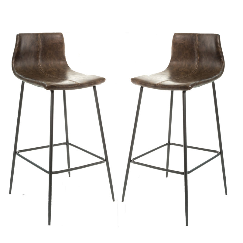 Encinas Upholstered Counter Stool with Metal Frame, Brown