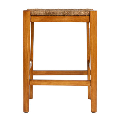  Mahogany Wood & Natural Woven Seagrass Rope Bar Stool