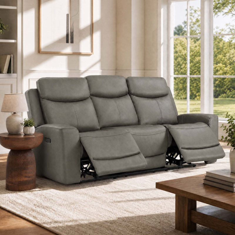 Canapé inclinable électrique en cuir véritable Achilles, Light grey