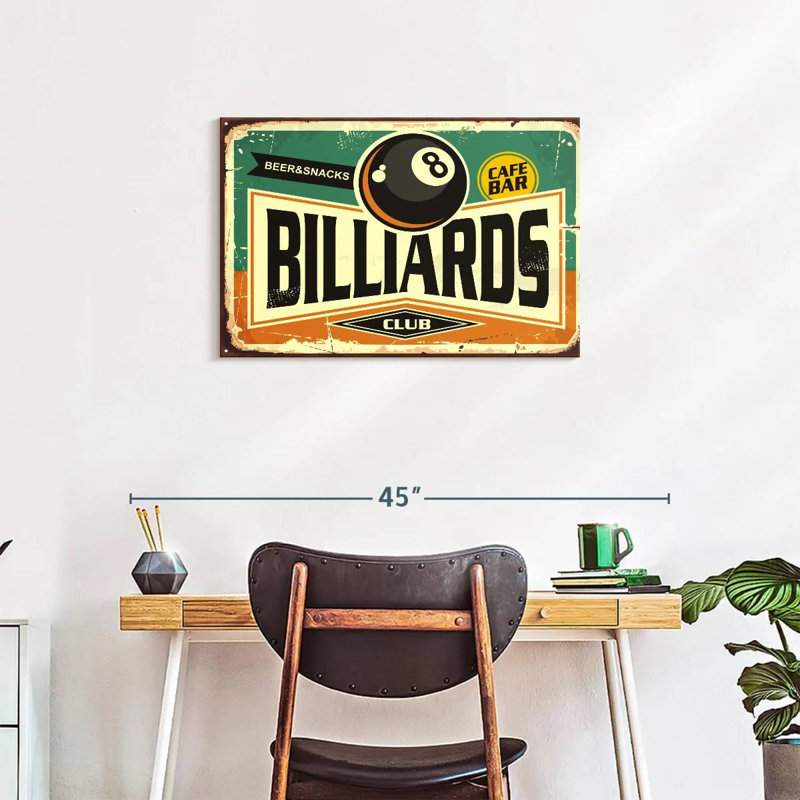 «Billiards Club», reproduction sur toile, H 20 po x l 30 po x P 1,25 po