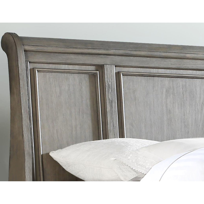 Grand lit de rangement gris antique et solide, avec deux tiroirs à l'intérieur, pour