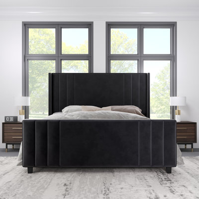 Tole Velvet Upholstered Platform Bed with Vertical Channel Tufted Headboard