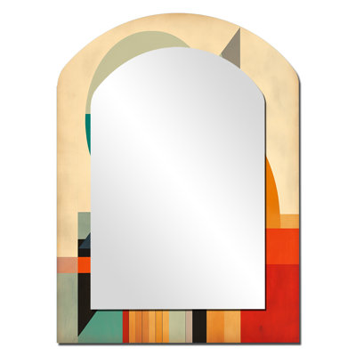 Pleine lune symphonie Midcentury Abstract III - Mid-Century moderne, miroir mural asymétrique, miroir arqué bleu, impression d'art en métal