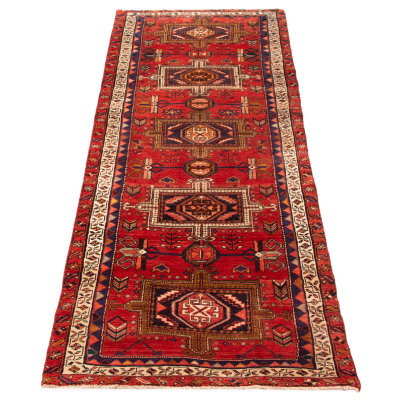 Tapis rouge anatolien fait à la main de conception unique 3 pi 5 po x 10 pi 7 po Konya