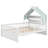 Full Size Wooden House Bed with Storage Headboard Shelf, White-2034002534-2034002535