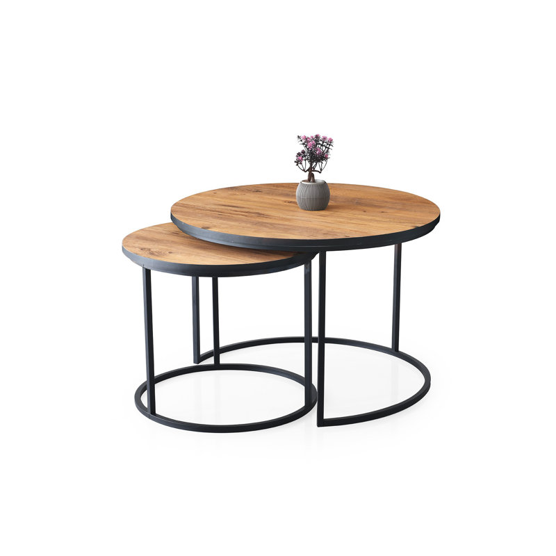 Modern Coffee Table Set (2 Pieces), Pine Color, 27.4 x 27.4 x 18.3 inches & 19.5 x 19.5 x 16.5 inches | 100% Melamine Coated Particle Board, Thickness: 0.7 inches | Stylish & Functional for Living Room Décor