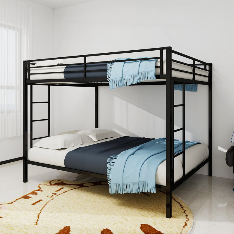 Multi - Functional Square Tube Iron Bunk Bed, Full - Size Upper & Full - Size Lower Bed, Robust Metal Frame Resists Wear, Ideal For Optimizing Vertical Space In Any Room-Full Size - 137Cm X 190Cm-Blac