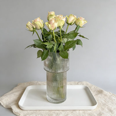 Large Ribbed Glass Vase For Flowers, 12 Inch Tall Modern Fluted Vase For Bouquets, Centerpiece For Living Room, Dining Table, Office, And Wedding Gift