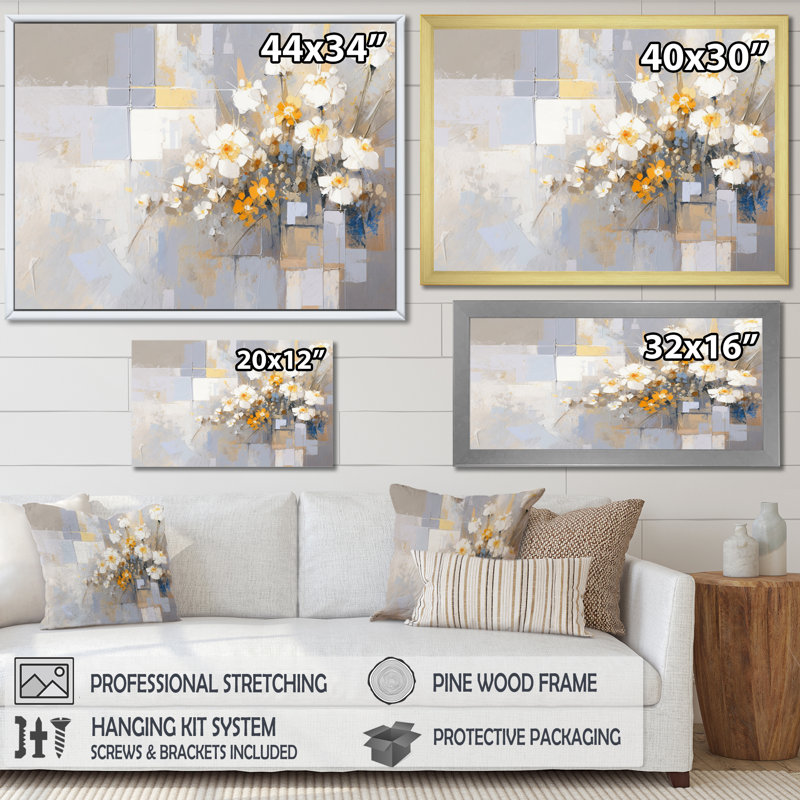 Kaleidoscope II beige et doré sur toile, Cadre flottant doré, H 16 po x l 32 po x P 1 po