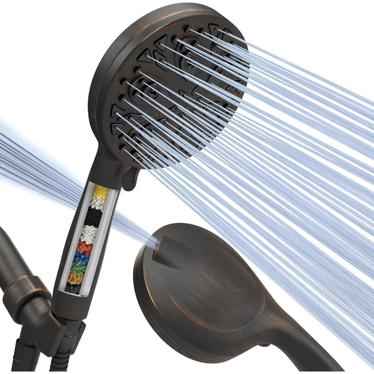 10-Mode Handheld Shower Head With Filter - 5" High Pressure Filtered Shower Head With Touch-To-Clean Nozzles, Built-In Power Jet, Stainless Steel 6Ft Hose & Bracket