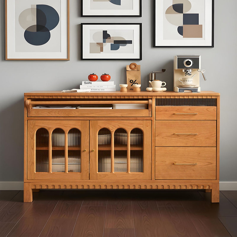 Buffet de rangement en cerisier multifonctionnel, 35.43" H x 62.99" W x 17.71" D