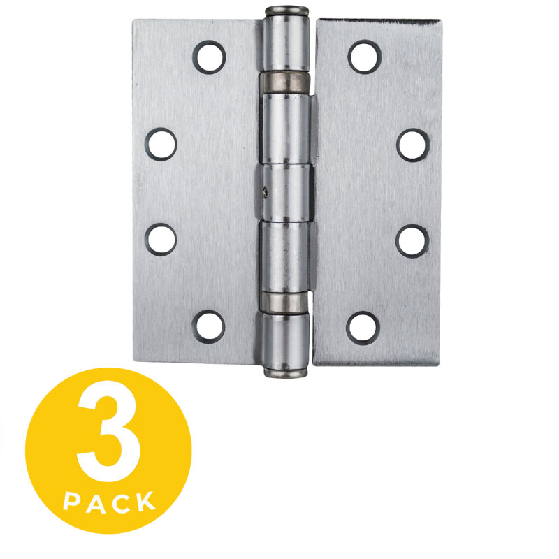 Chrome Ball-Bearing Hinge with Non-Removable Pin, 4.5 x 4 inch, Set of 3