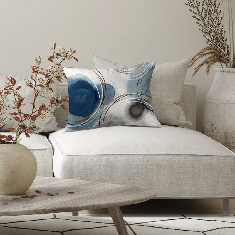 Coussin décoratif abstrait en polyester de qualité supérieure, H 20 po x l 14 po, Blanc / Bleu