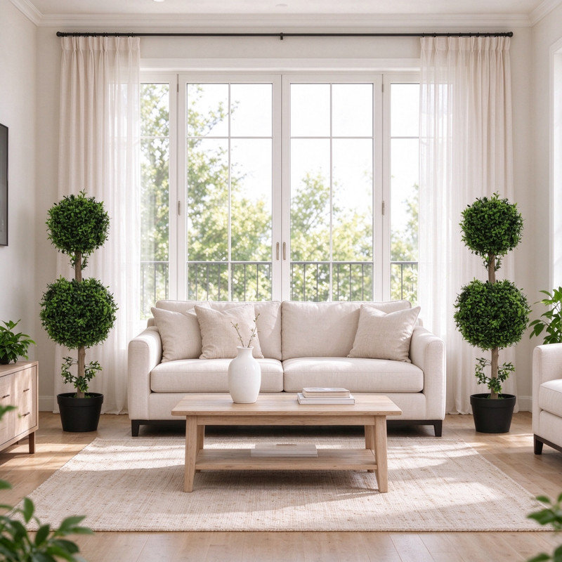 Ensemble de 2 topiaires de buis artificiels en pot, plantes topiaires de style boule artificielle