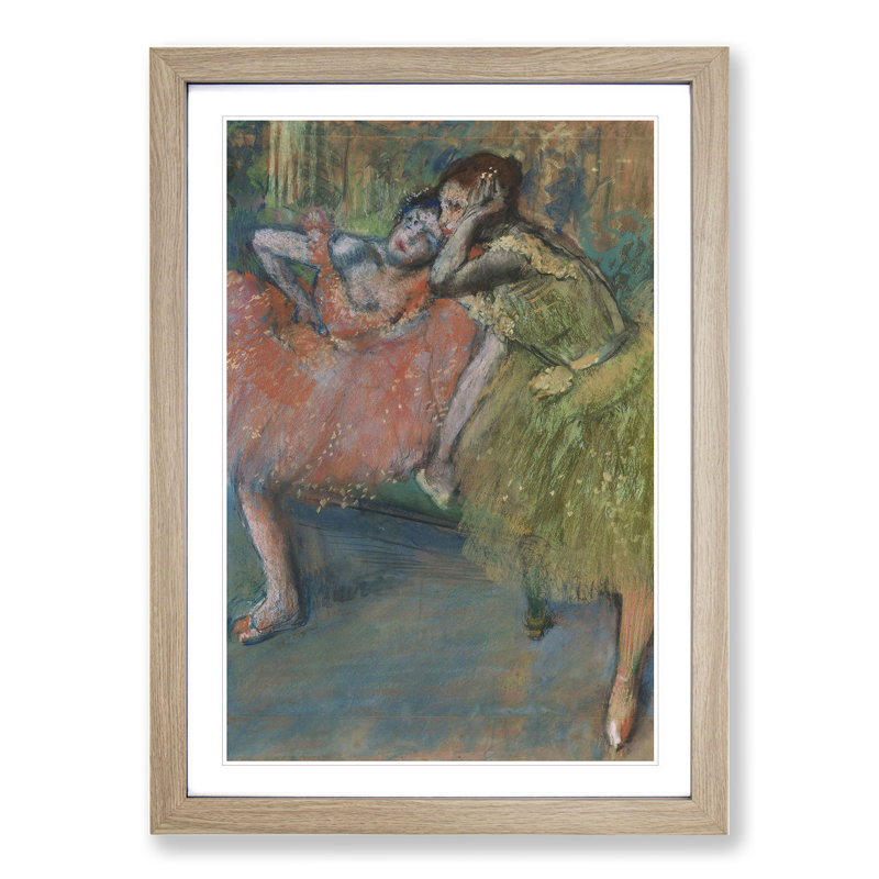 Ballet Ballerina Dancers in Pink and Green by Edgar Degas - Picture Frame Painting, 65cm H x 48cm W x 2cm D, Oak Framed